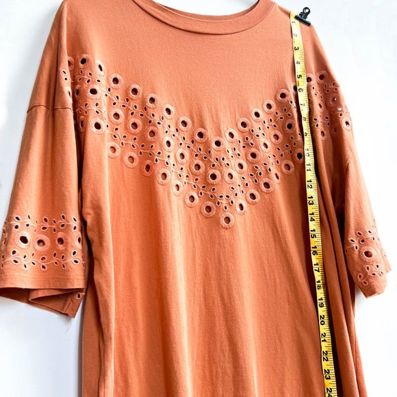 Topshop oversized broderie t-shirt dress / tunic top in rust color - Picture 6 of 9